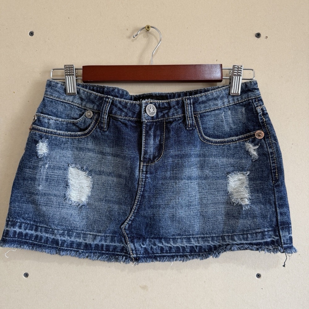 Vintage Y2K Distressed Denim Micro Mini Skirt 🦋